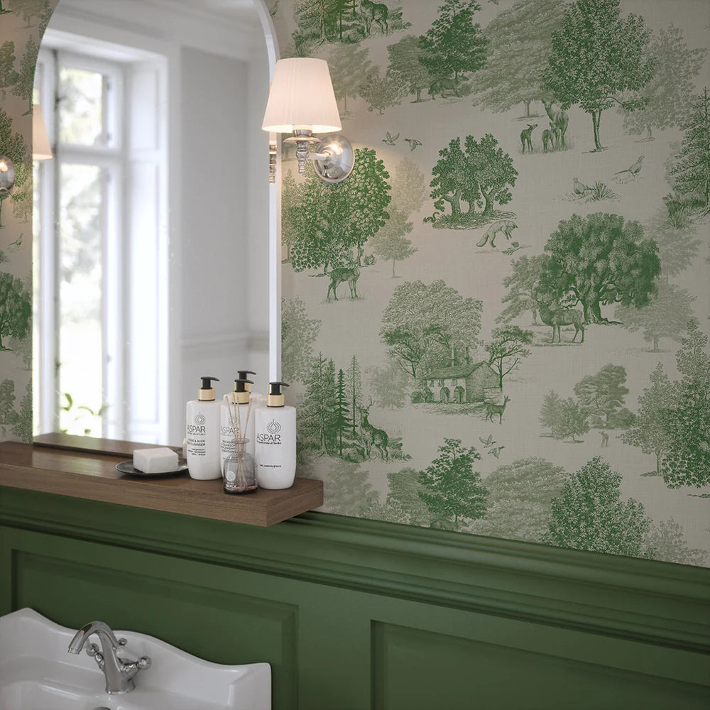 Toile De Jouy Wallpaper in Fern Green - Lucie Annabel