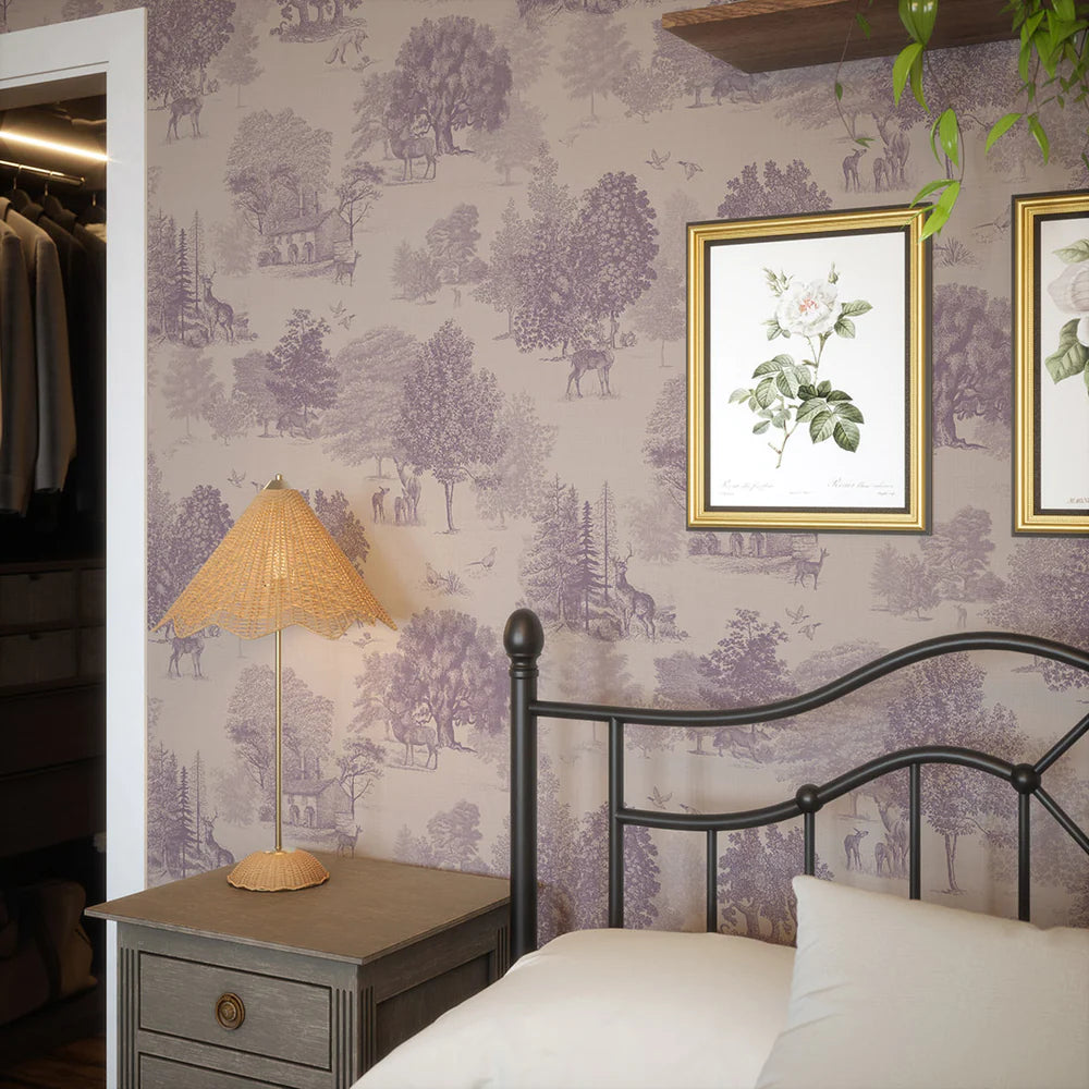 Toile De Jouy Wallpaper in Lavender - Lucie Annabel