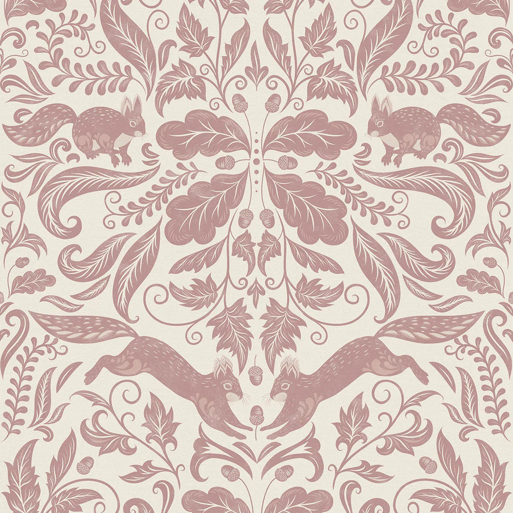 The Secret Squirrel Wallpaper in Rosewood - Lucie Annabel