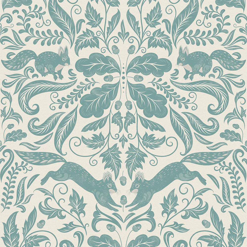 The Secret Squirrel Wallpaper in Teal - Lucie Annabel