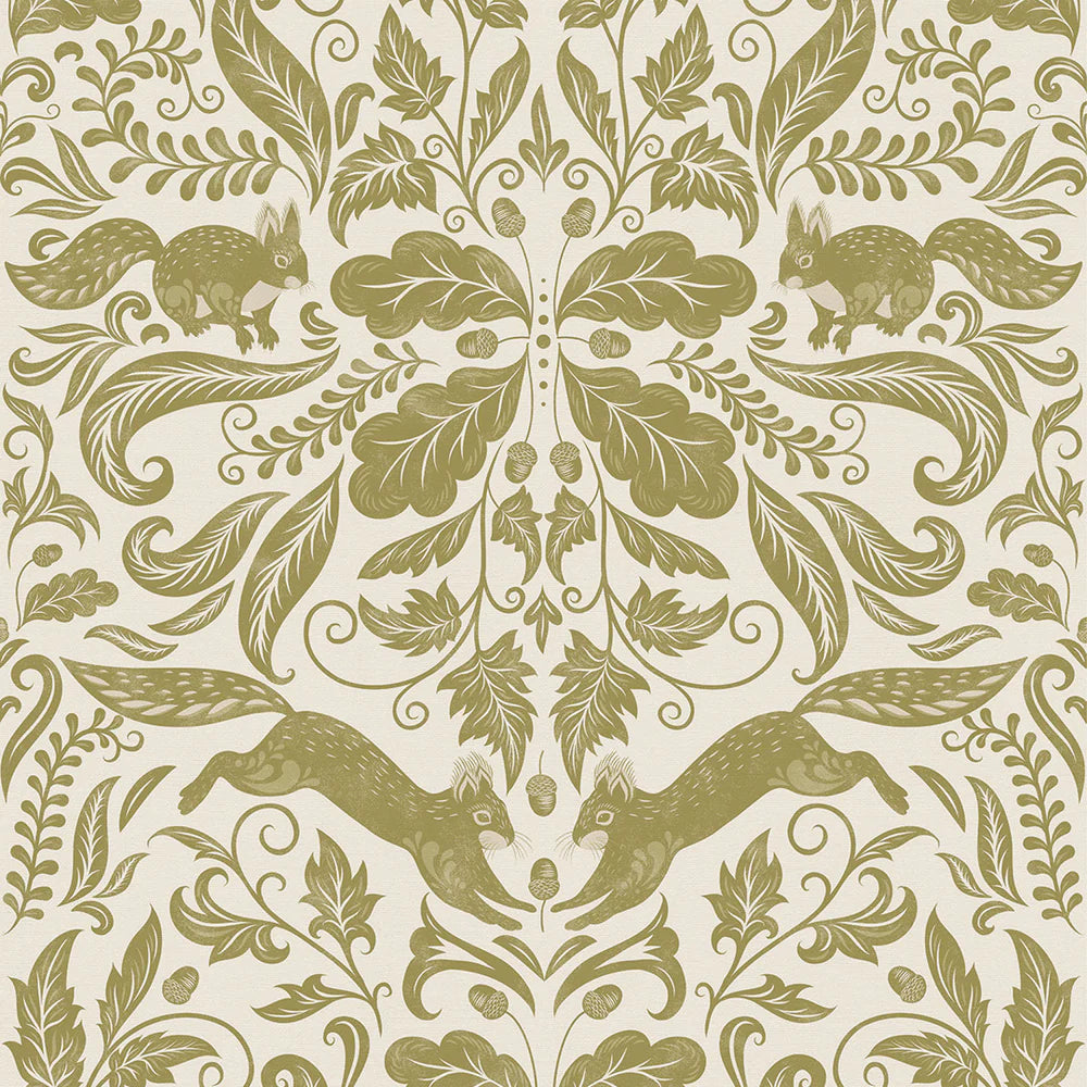 The Secret Squirrel Wallpaper in Avocado - Lucie Annabel