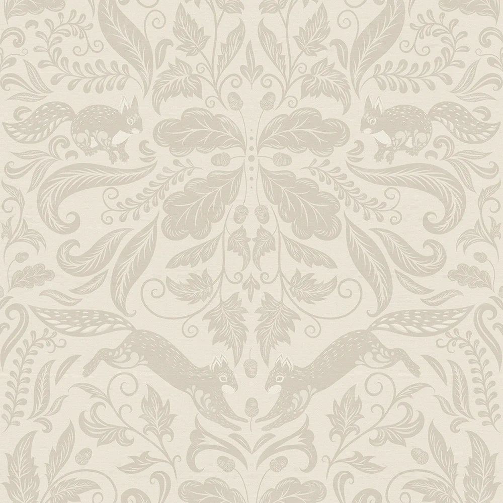 The Secret Squirrel Wallpaper in Stone - Lucie Annabel