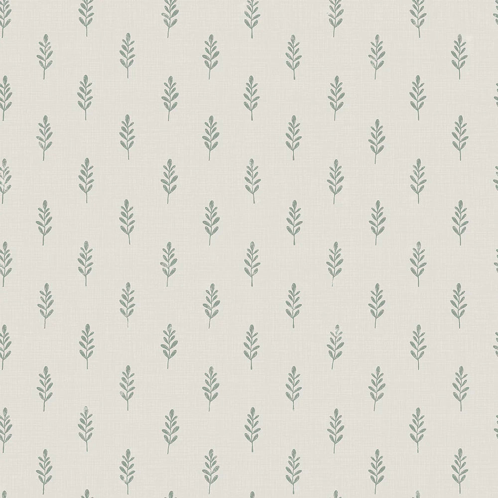 Rowan Wallpaper in Smokey Green on Cream - Lucie Annabel