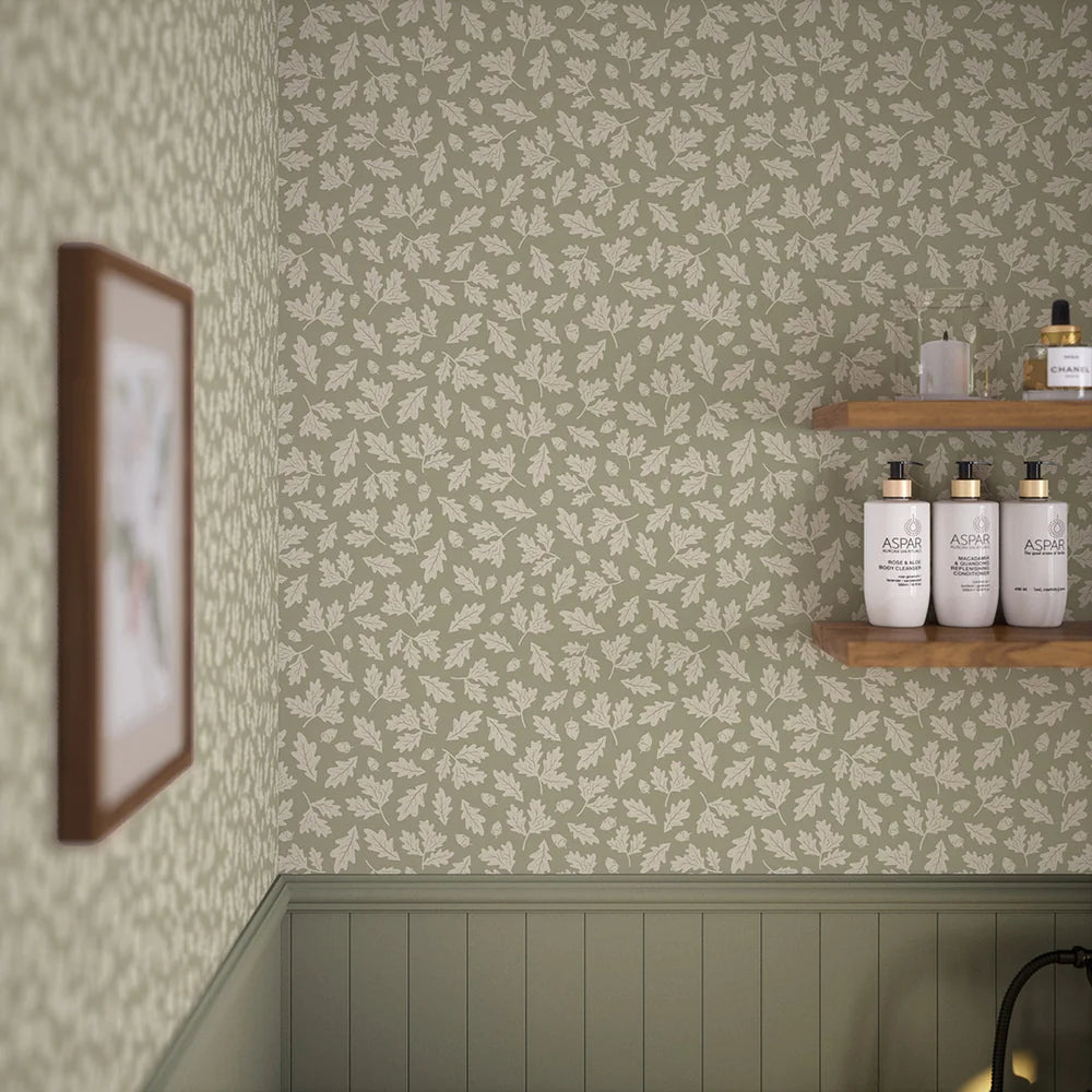 Mighty Oak Wallpaper in Sage Green - Lucie Annabel