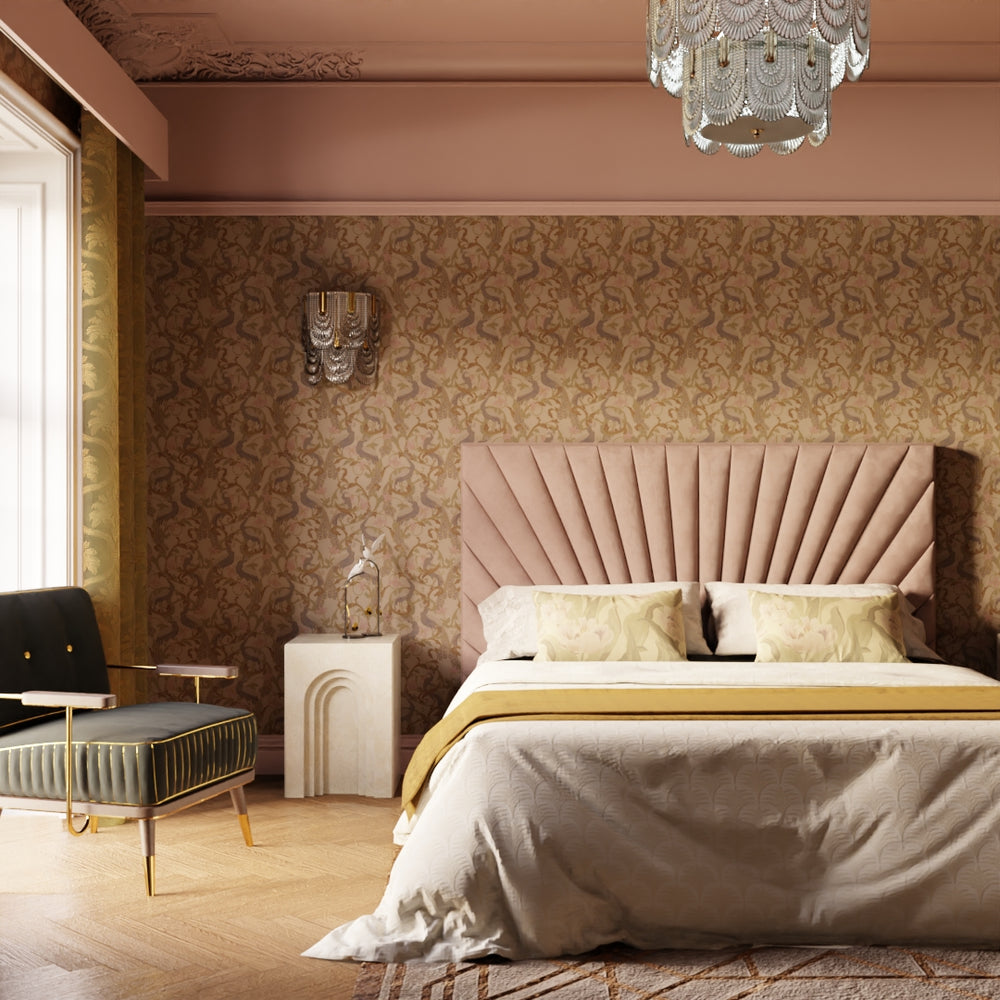 Aubrey Wallpaper in Shades of Mauve on Gold - Lucie Annabel