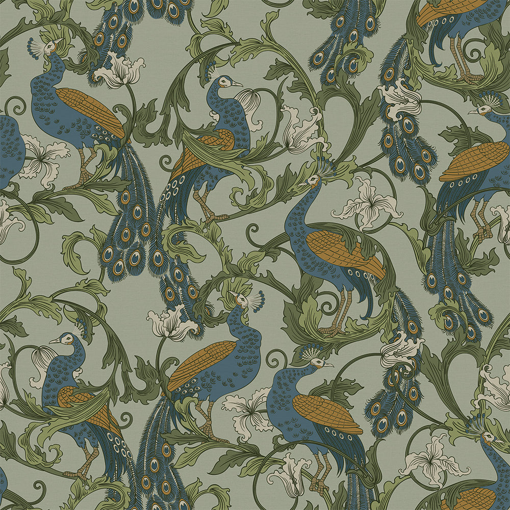 Aubrey Wallpaper in Classic Navy and Ochre on Forest Green - Lucie Annabel