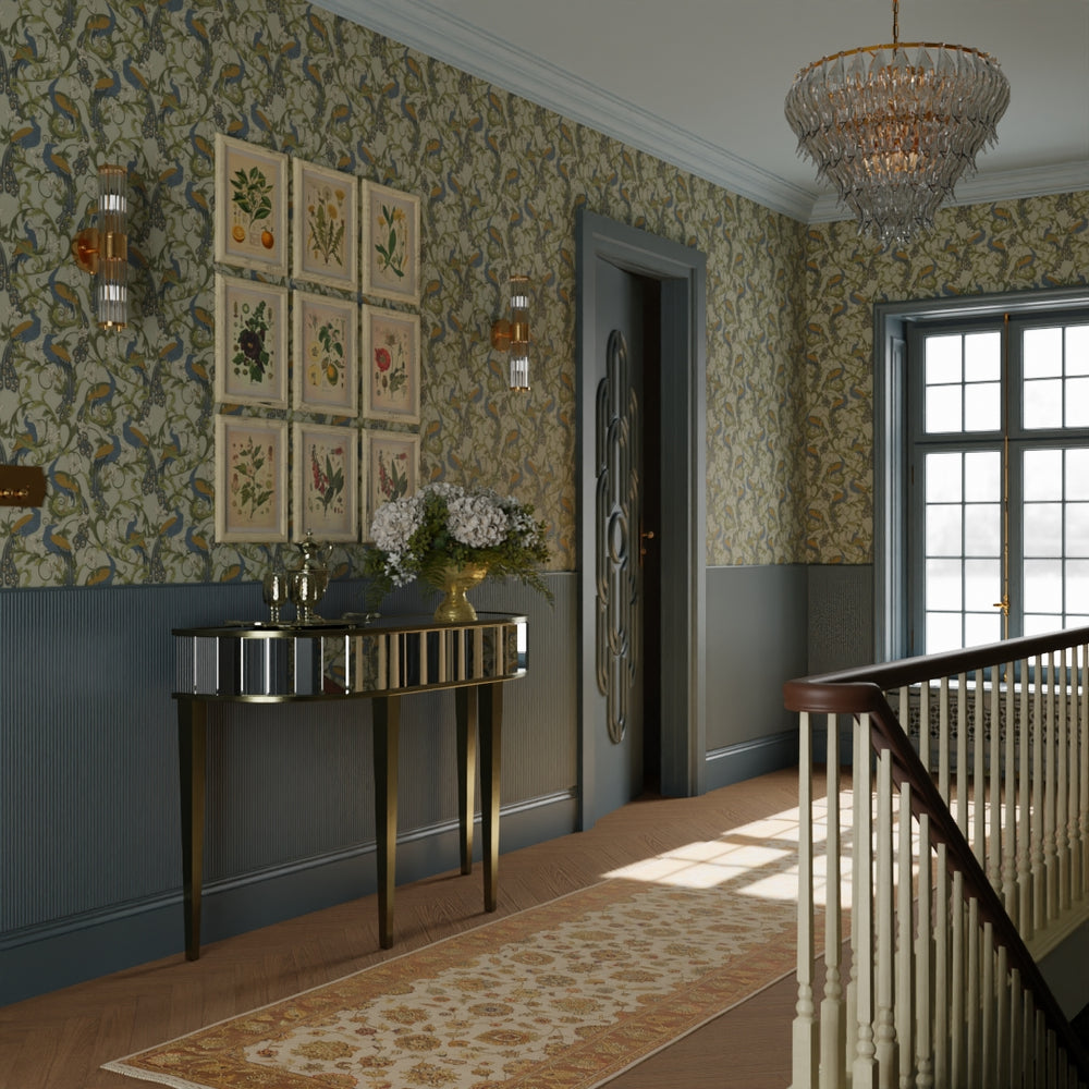 Aubrey Wallpaper in Classic Navy and Ochre on Forest Green - Lucie Annabel