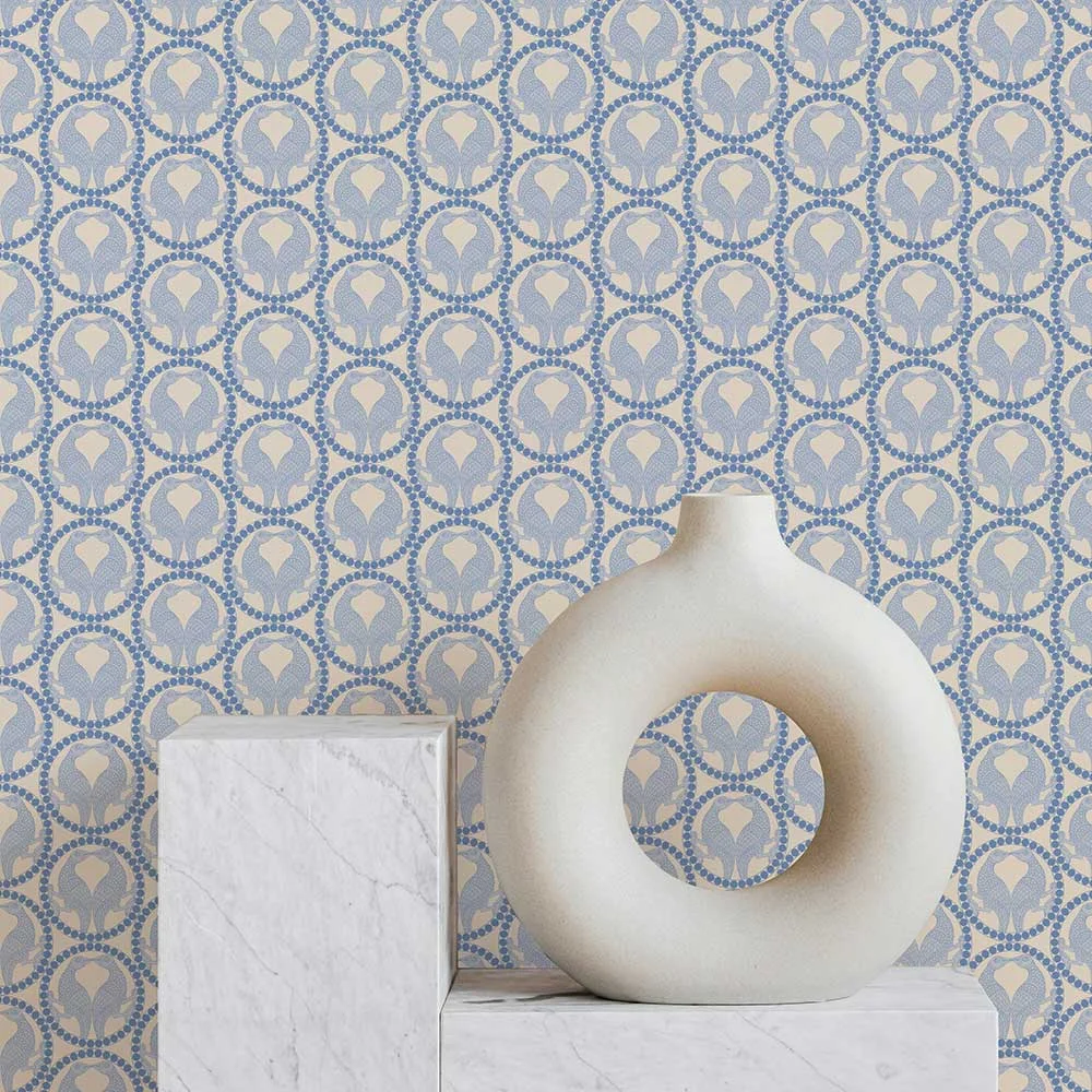 Love Birds Wallpaper - Cream/blue - Petronella Hall