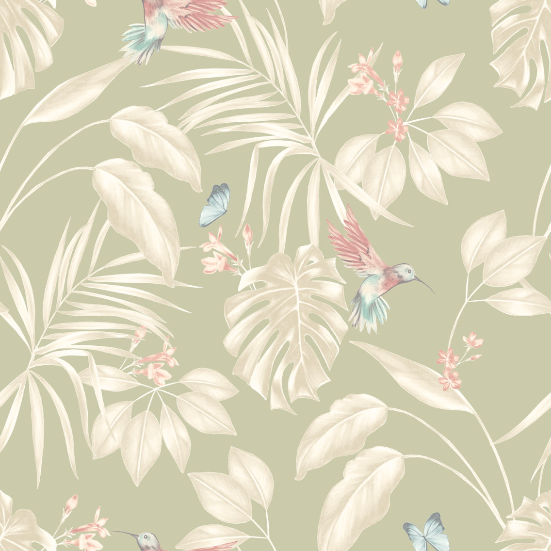 Hummingbird Wallpaper - Sage - Ohpopsi