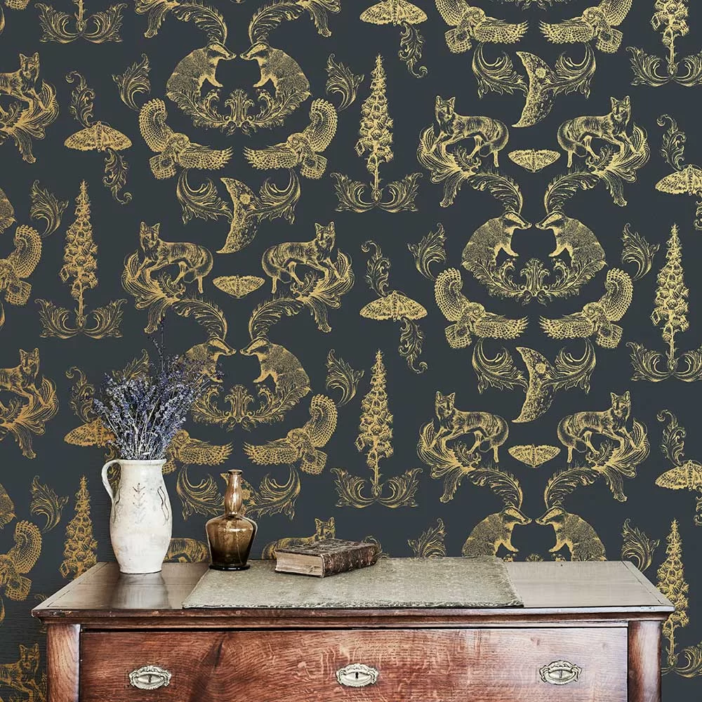 Dipped - Moonlight Wallpaper - Charcoal /  Gold - The Graduate Collection