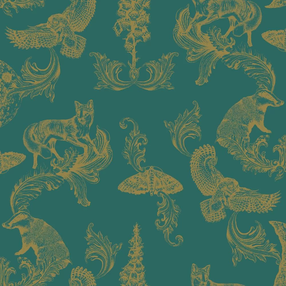 Dipped - Moonlight Wallpaper - Teal / Gold - The Graduate Collection