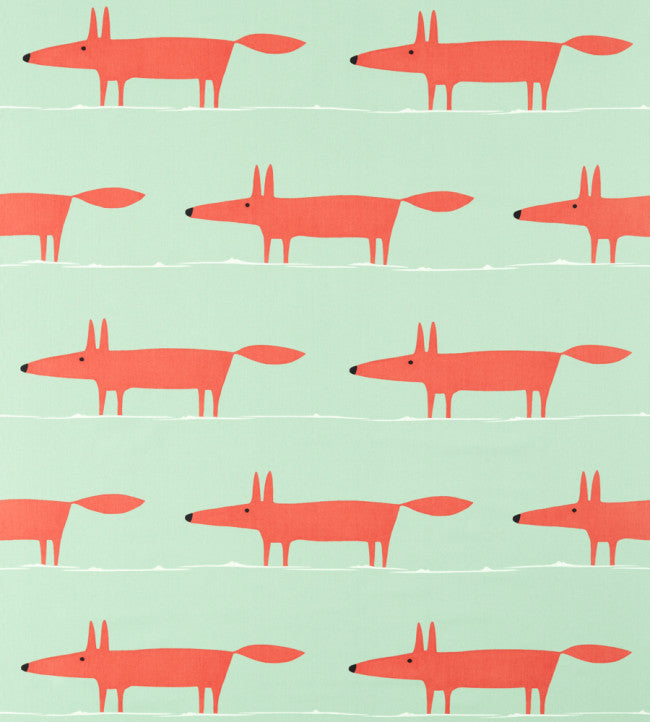 Mr Fox Fabric - Sage / Poppy