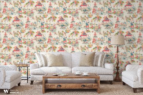 Xian Prussian/Red Wallpaper - Brunschwig & Fils