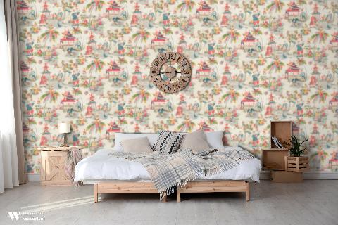 Xian Prussian/Red Wallpaper - Brunschwig & Fils