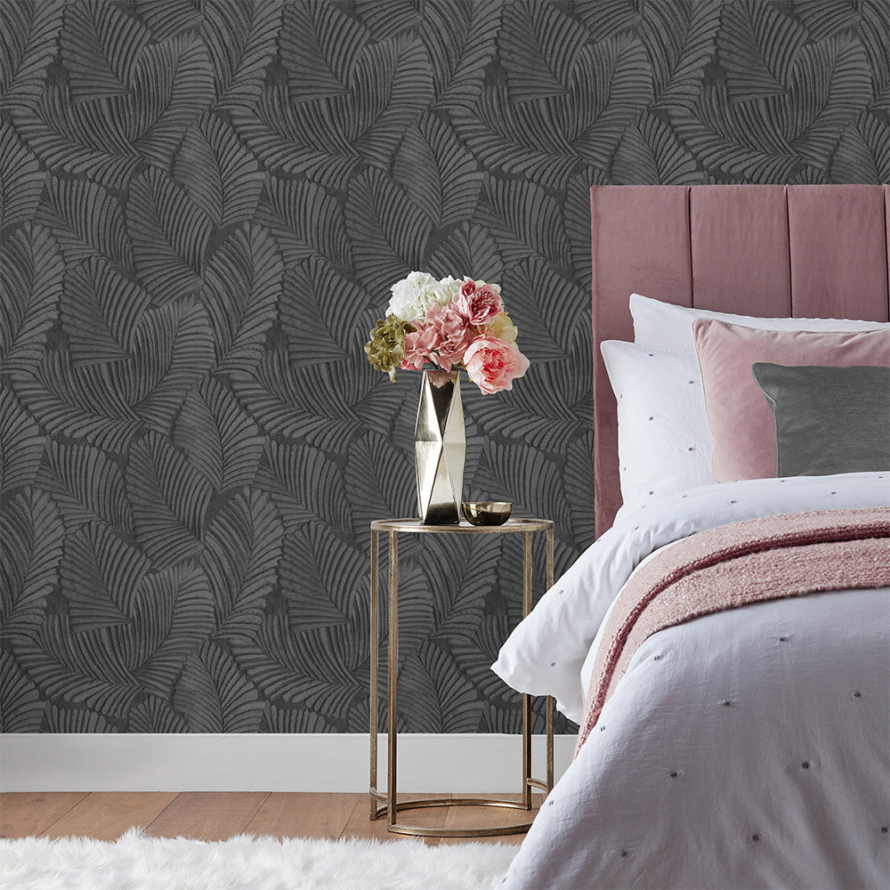 Palmeria Vinyl Wallpaper - Black - Paoletti