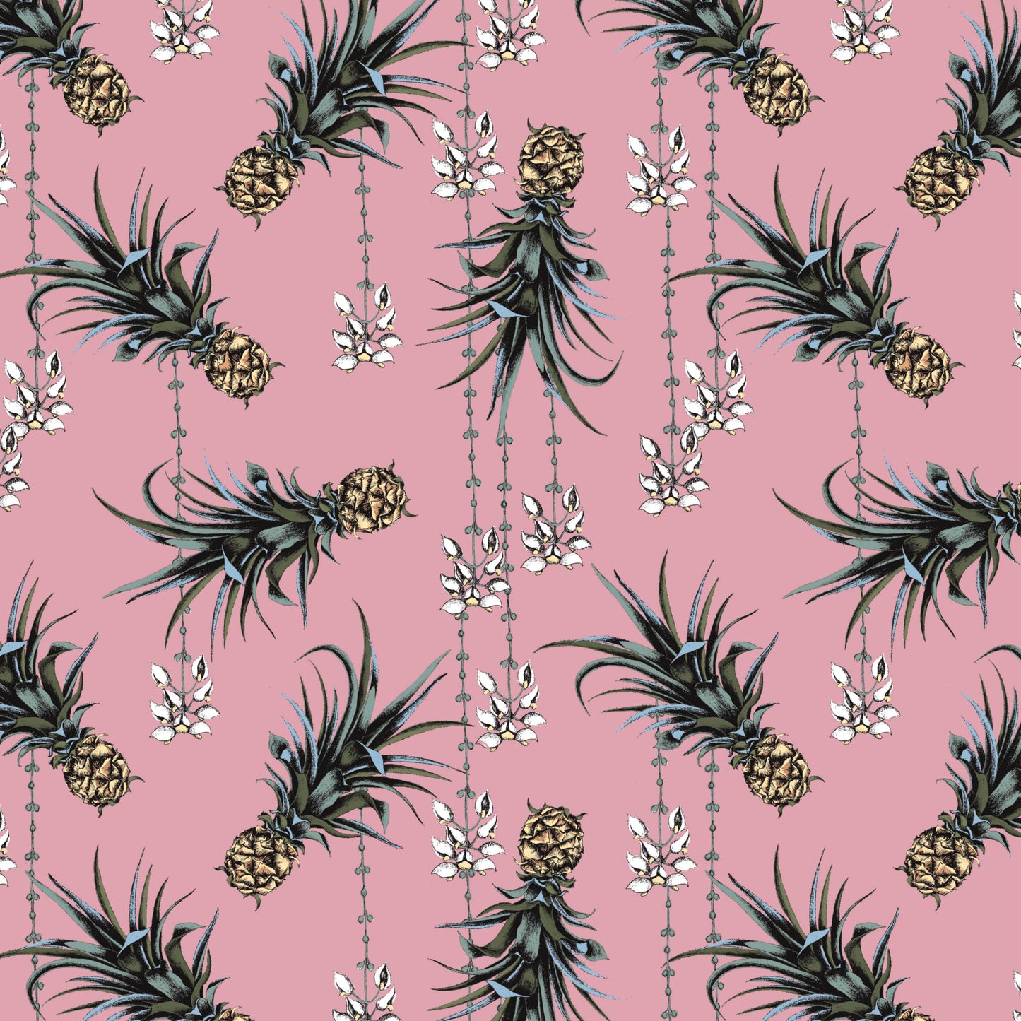 Pineapple And Petals Fabric - Flamingo - Petronella Hall
