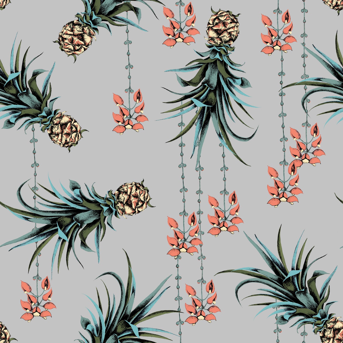 Pineapple And Petals Fabric - Flint - Petronella Hall