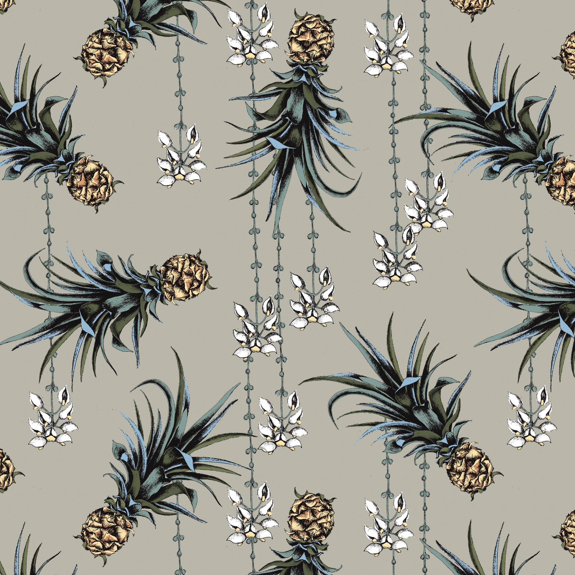 Pineapple And Petals Wallpaper - Driftwood - Petronella Hall