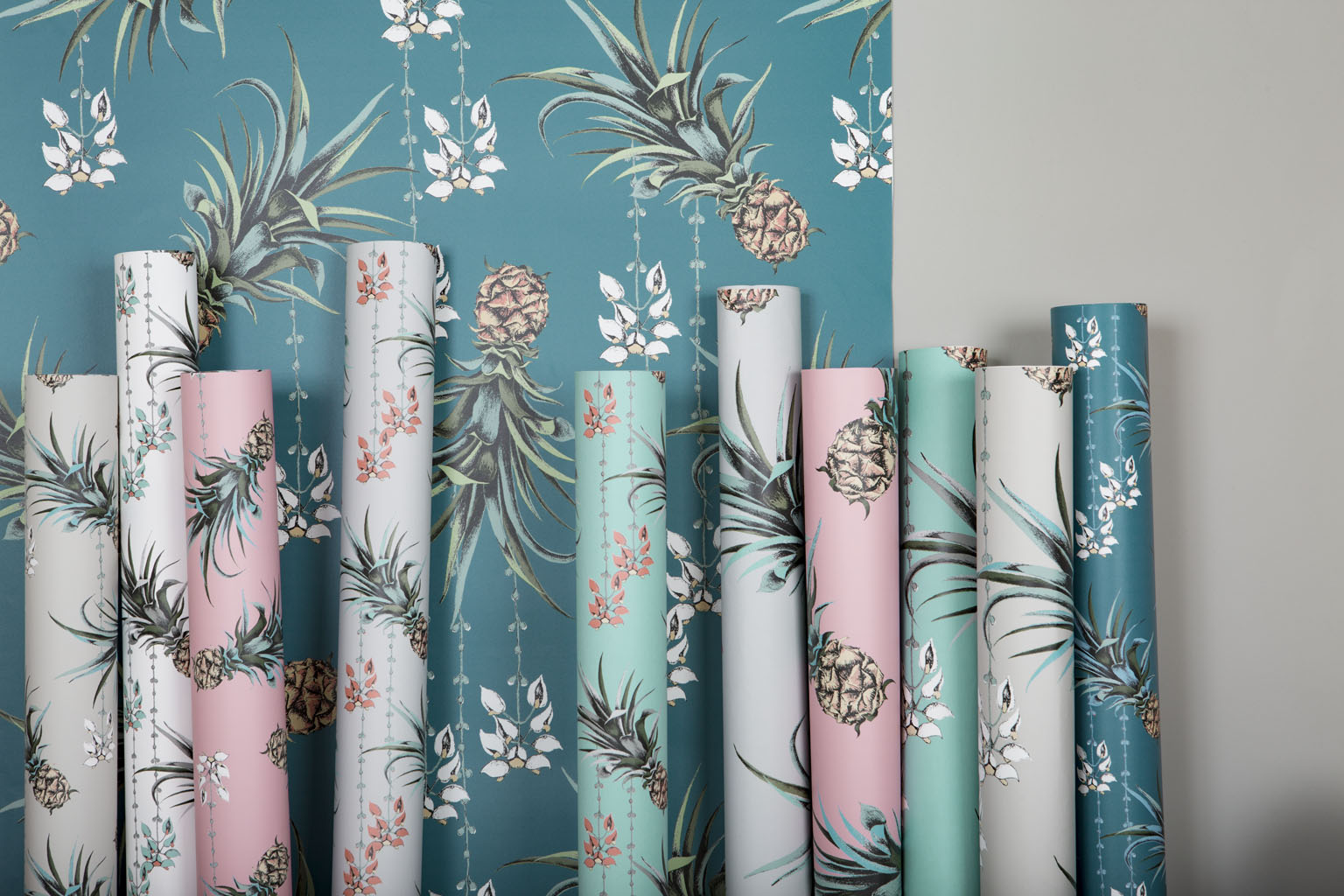 Pineapple And Petals Wallpaper - Ocean - Petronella Hall