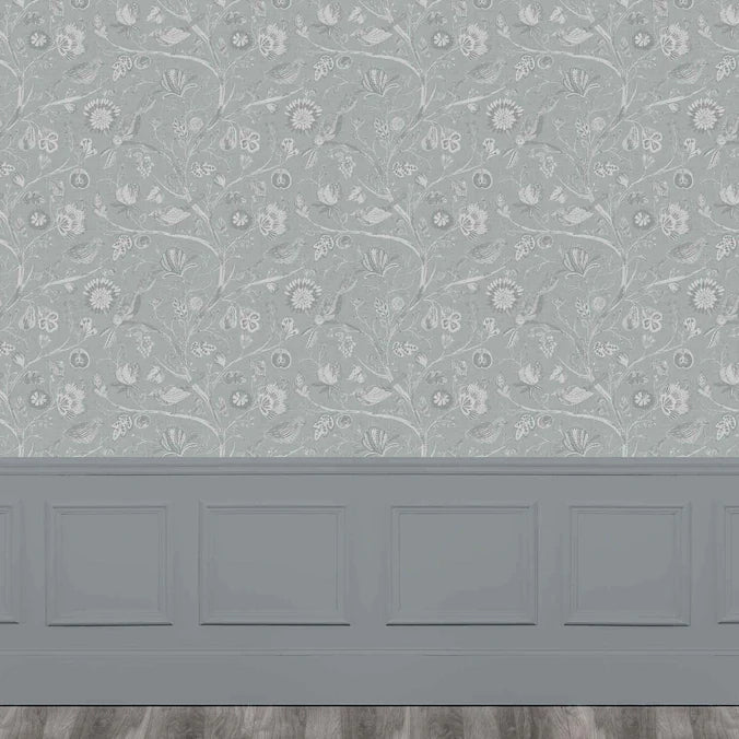 Puturi Silver Wide-Width Room Wallpaper