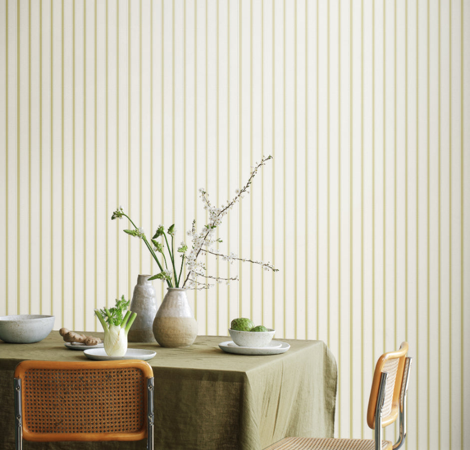 Ticking Stripe Wallpaper - Asparagus - Ohpopsi