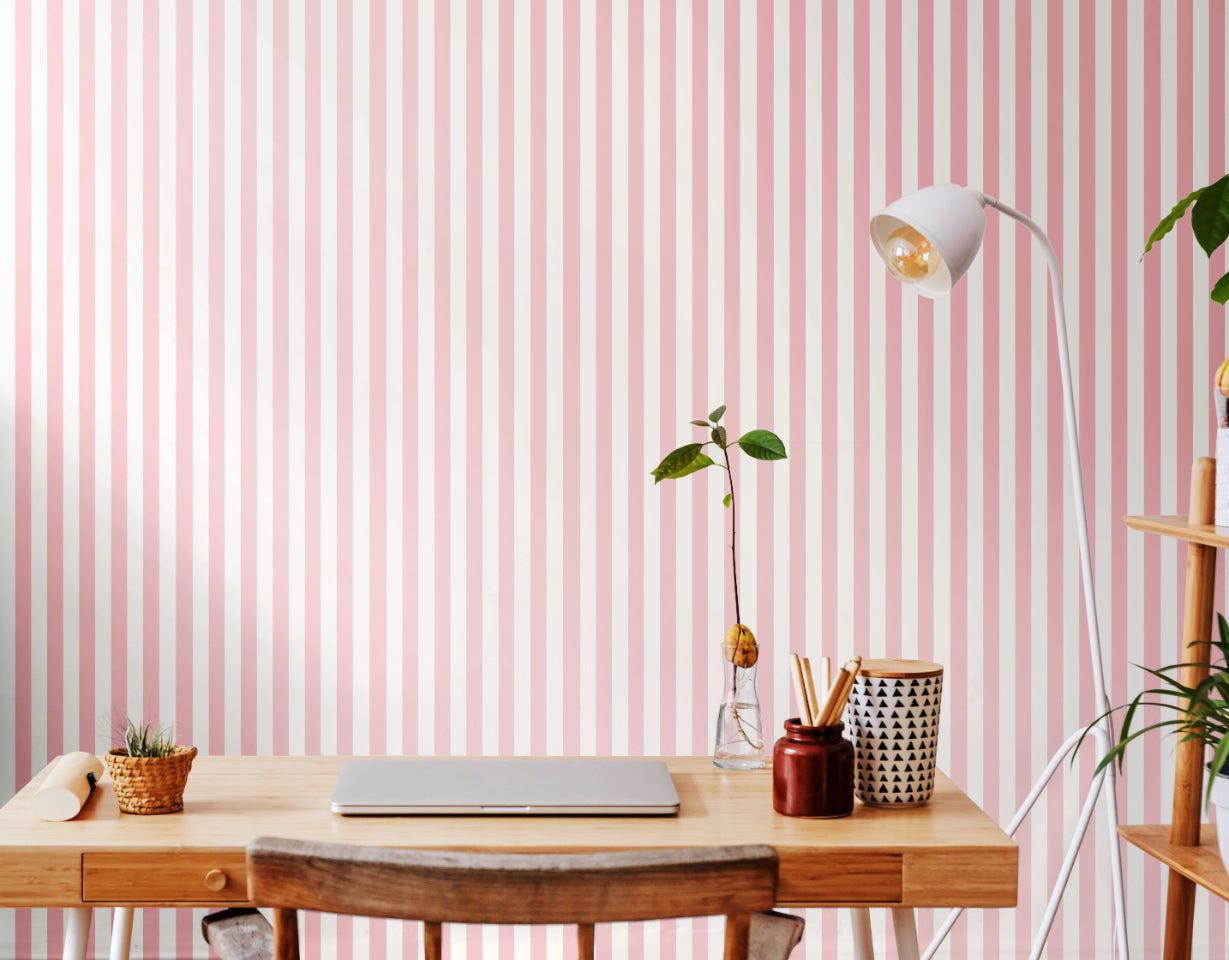 Candy Stripe Wallpaper - Rose - Ohpopsi