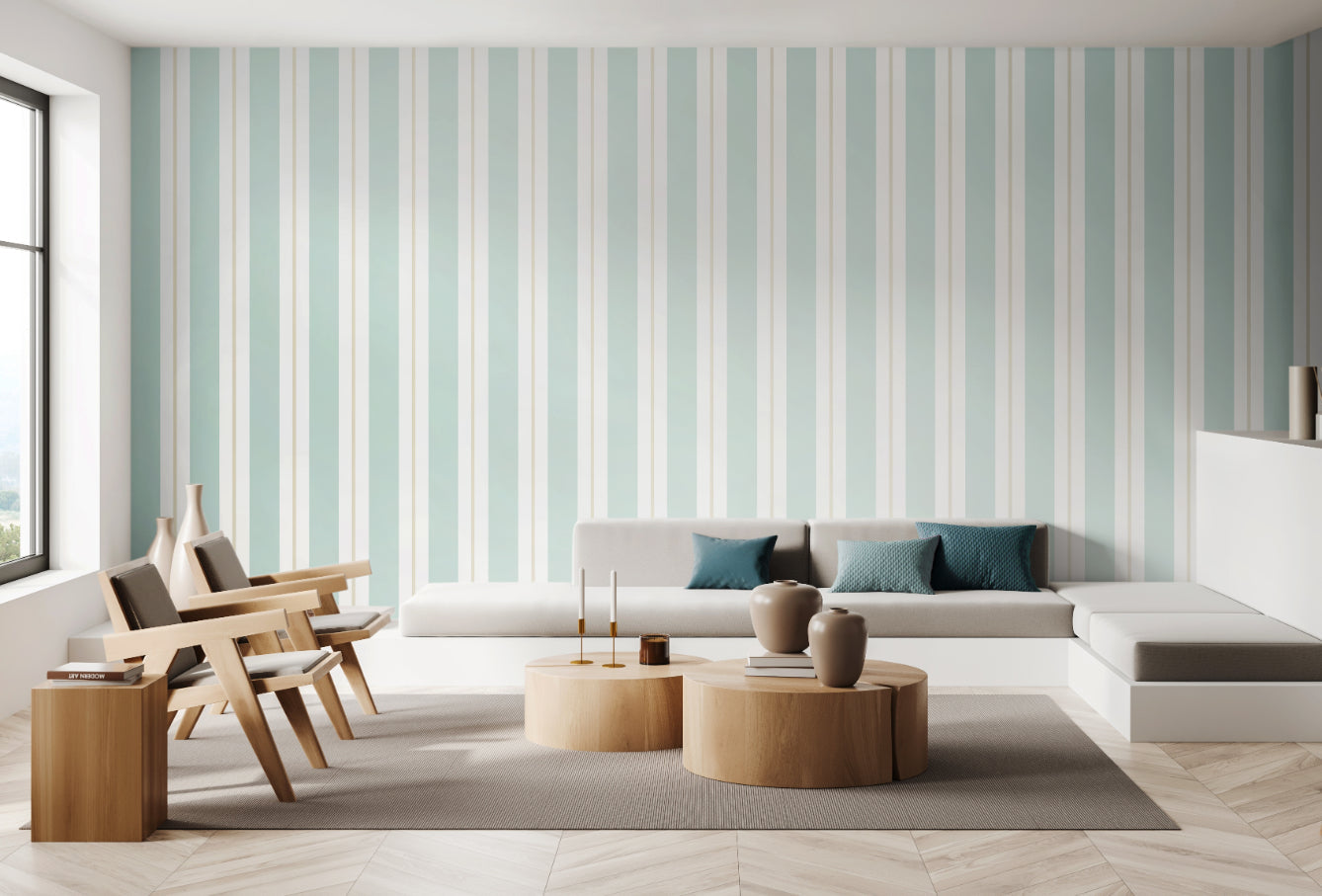 Wide Multi Stripe Wallpaper - Seafoam - Ohpopsi