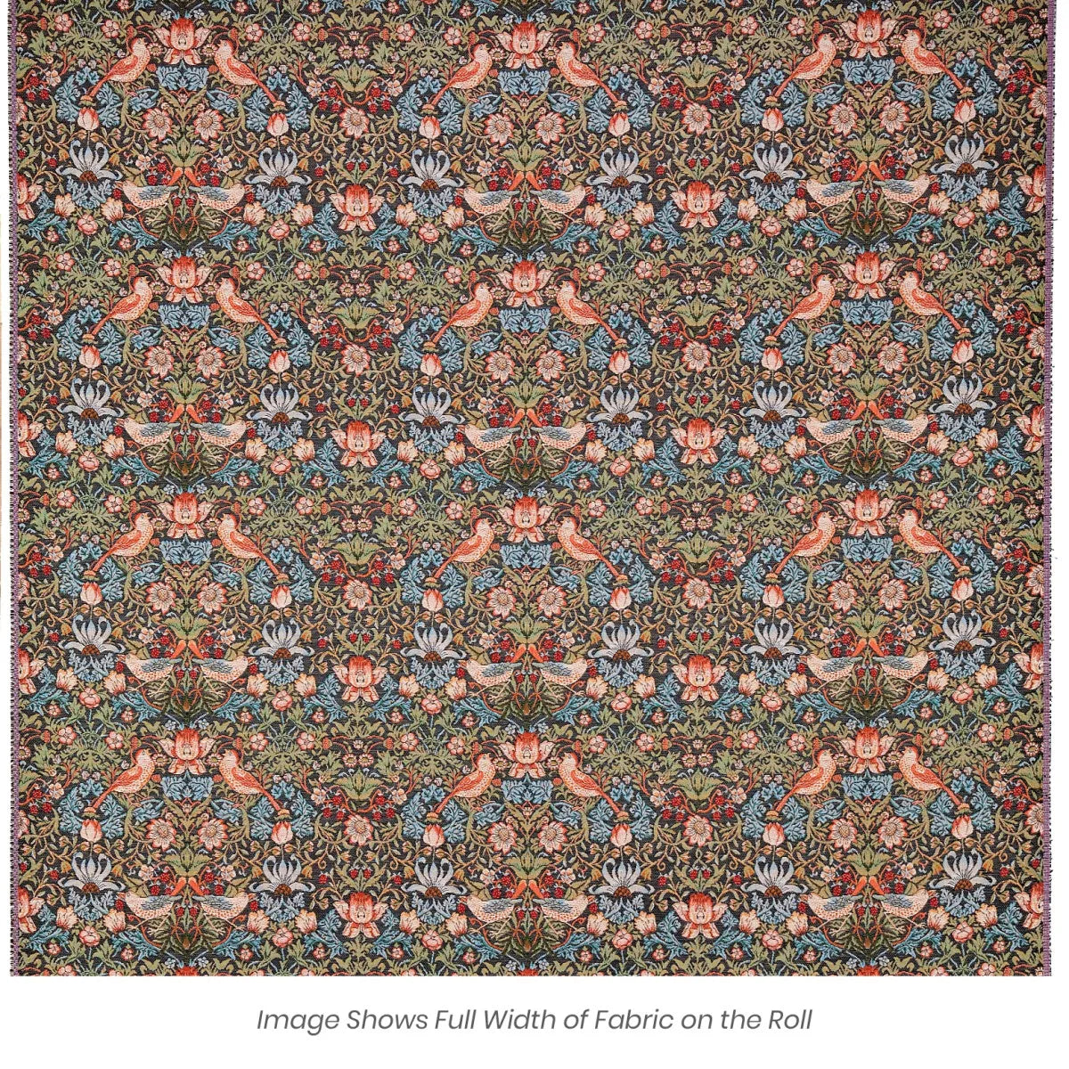 Tapestry Fabric - William Morris Black Strawberry Thief - Luxury