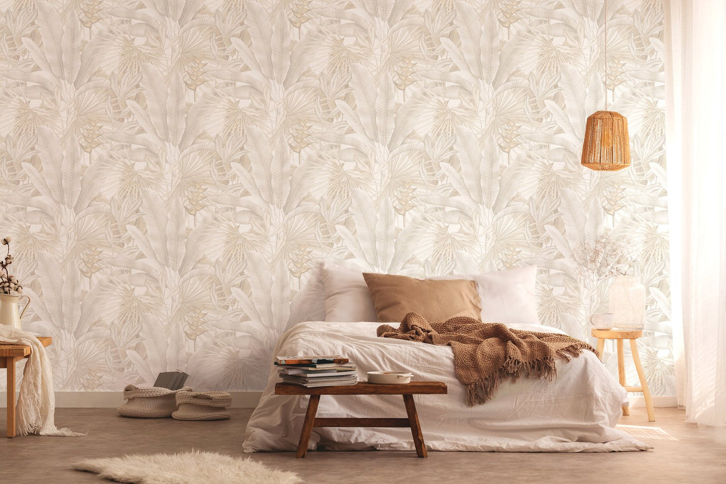 Welcome Home Tropical Leaves Wallpaper - Cream - Galerie