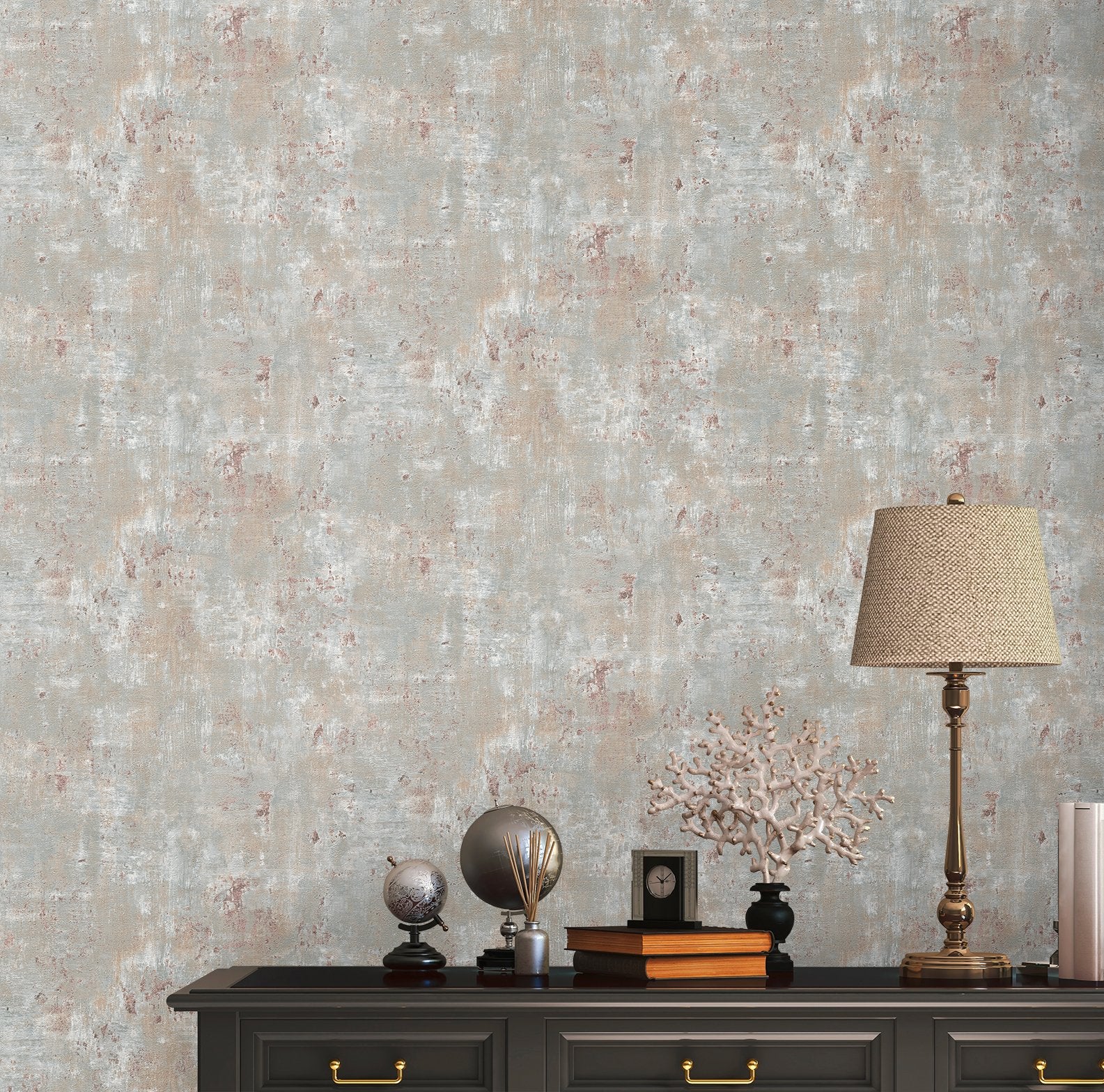 Welcome Home Distressed Metallic Texture Wallpaper - Gray - Galerie