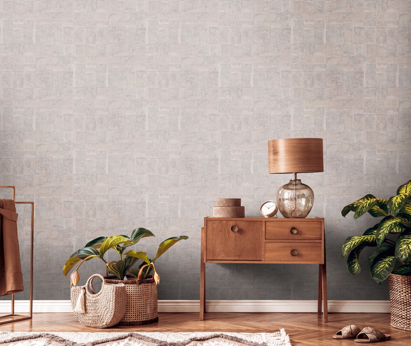 Welcome Home Squares Wallpaper - Cream - Galerie