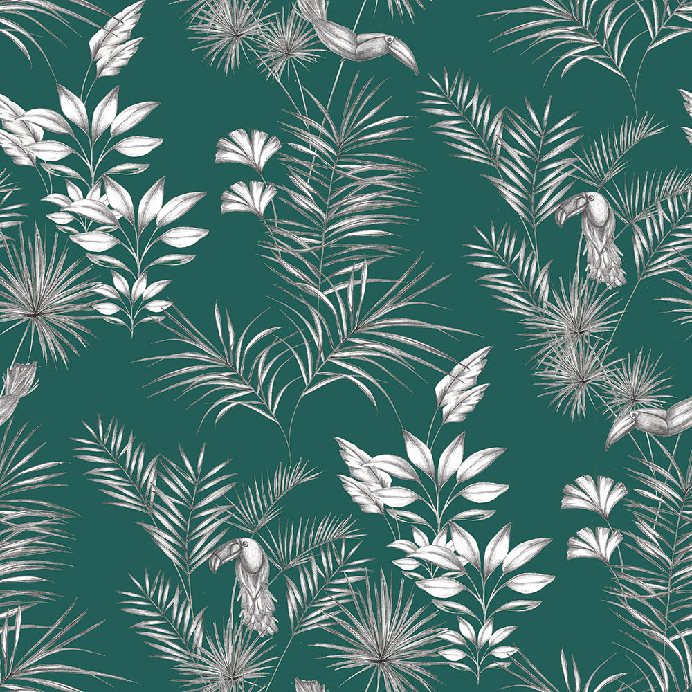 Toucan Wallpaper - Rainforest Green - Ohpopsi