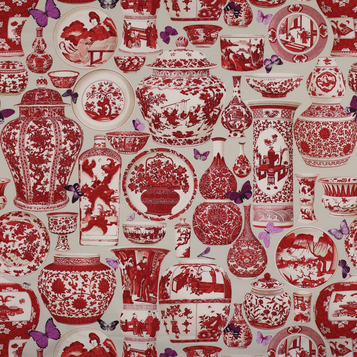 Jardin Bleu Fabric - Red