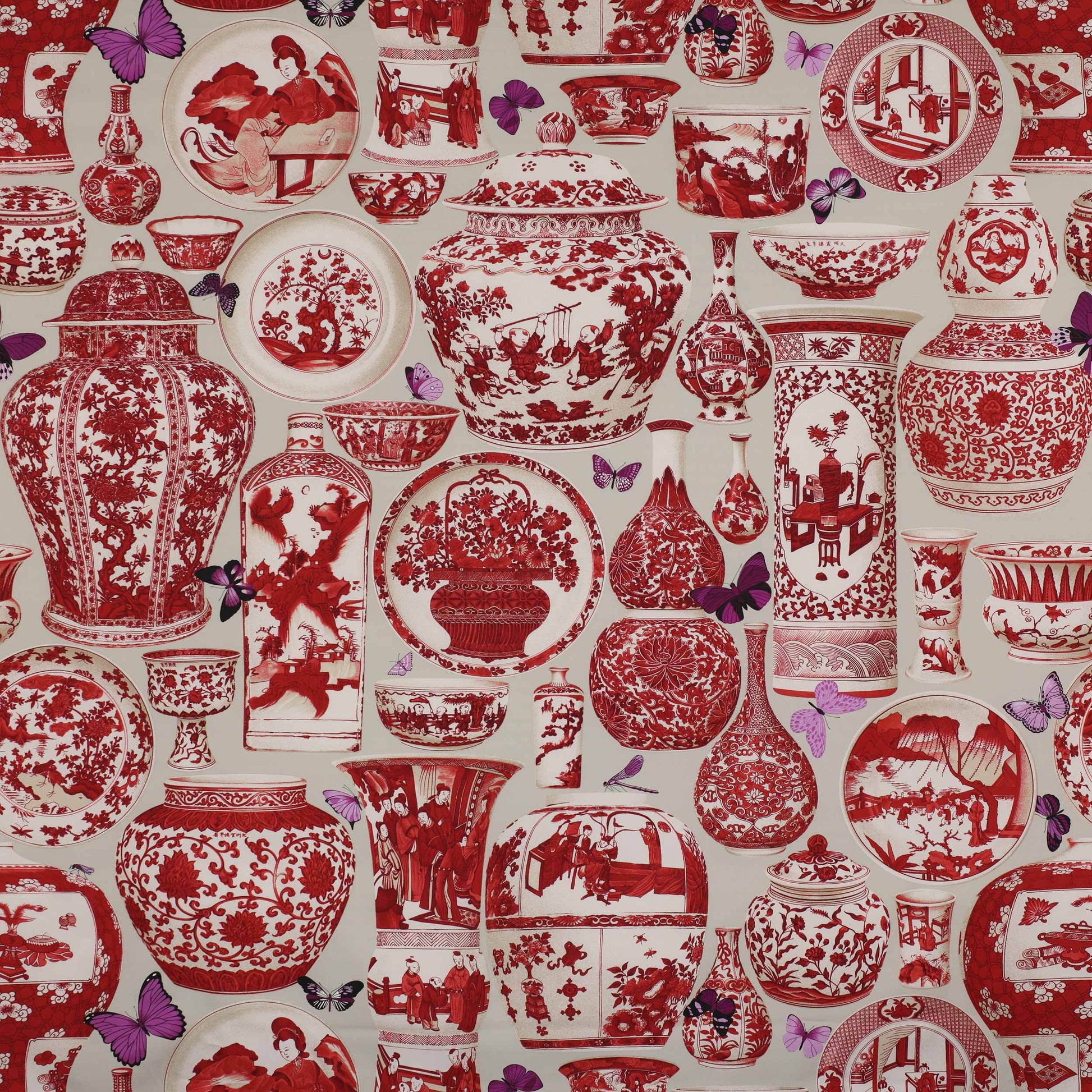 Jardin Bleu Fabric - Red