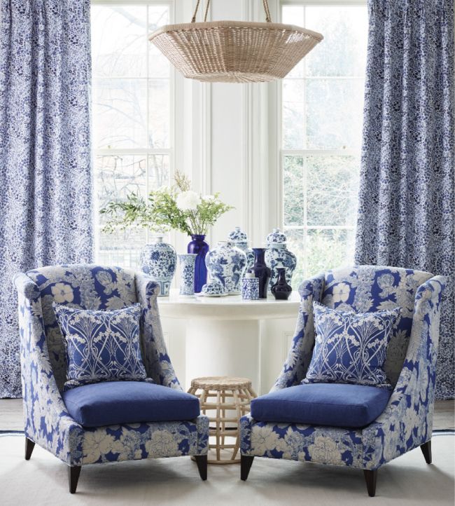 Marquess Garden in Chesham Sateen Room Fabric - Blue