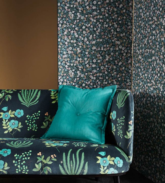 Botanical Flora in Wellington Room Velvet Fabric - Green