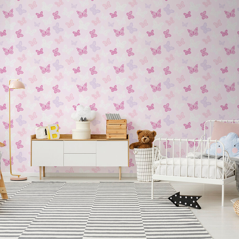 Butterfly Nursey Room Wallpaper 2 - Pink