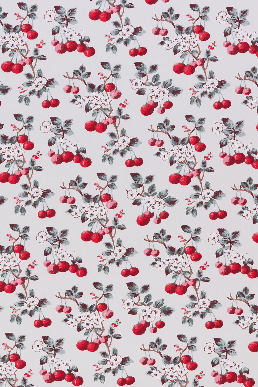 Cherry Sprig Cotton Duck Fabric - Red