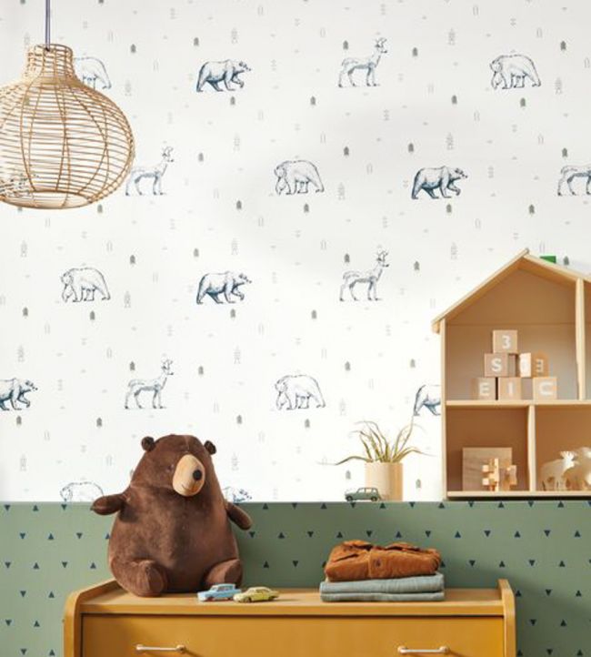 Grizzly Bears Room Wallpaper - Blue