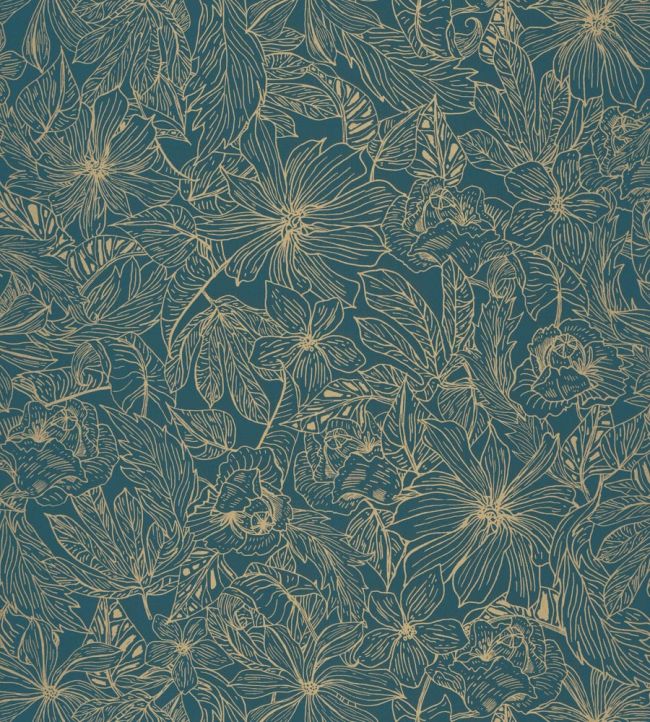 Tropical Sun Metallic Wallpaper - Blue