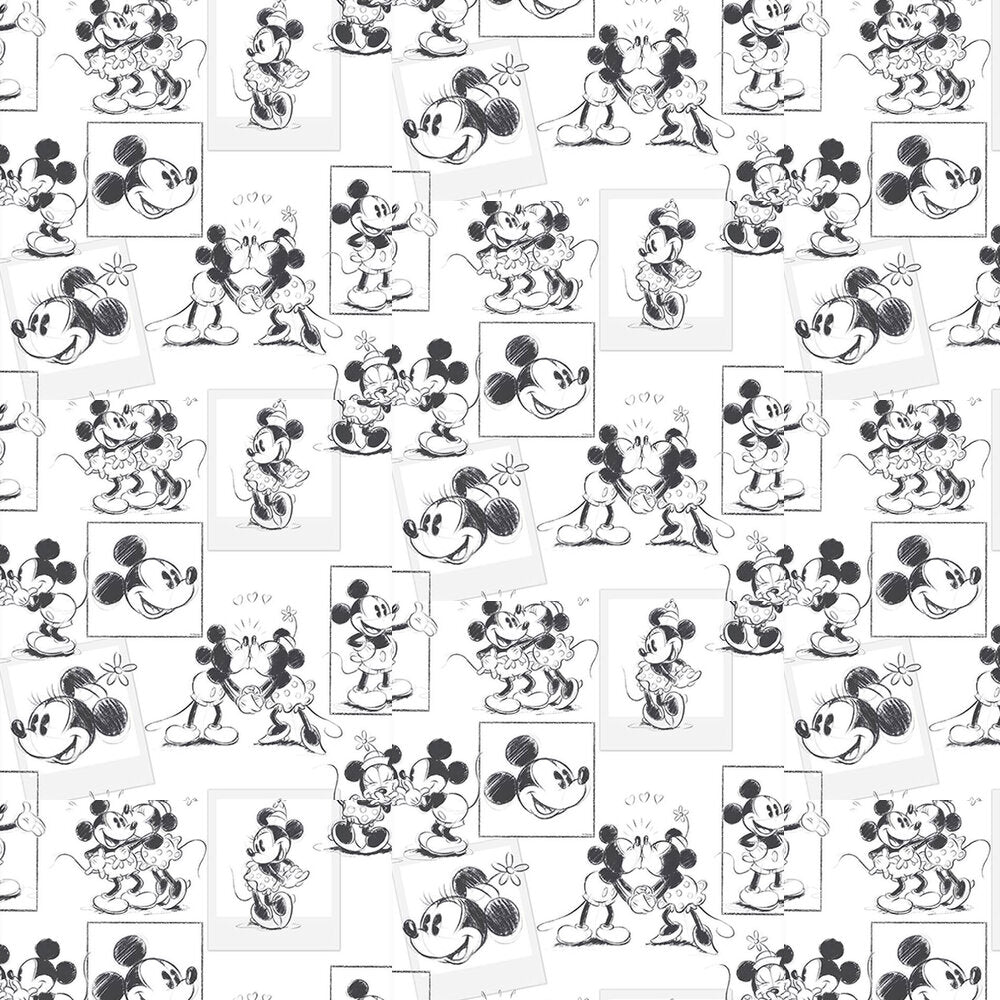 Mickey & Minnie sketch Nursey Wallpaper - White
