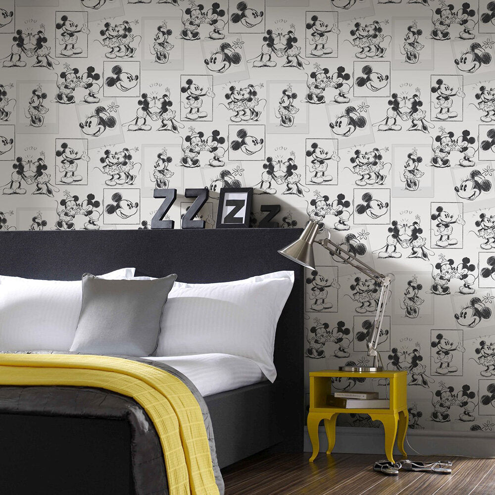 Mickey & Minnie sketch Nursey Room Wallpaper 2 - White