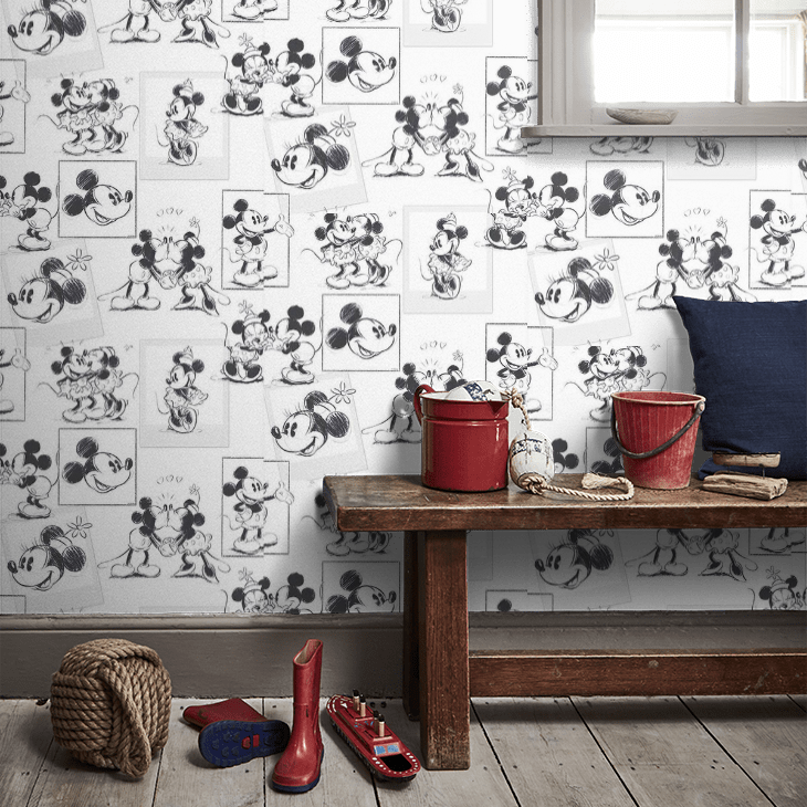 Mickey & Minnie sketch Nursey Room Wallpaper 8 - White