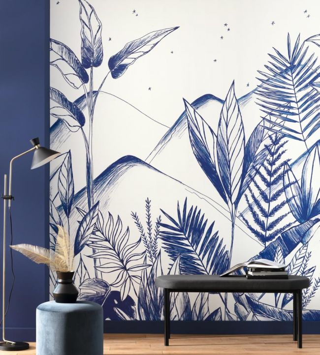 Tropical Night Room Wallpaper - Blue