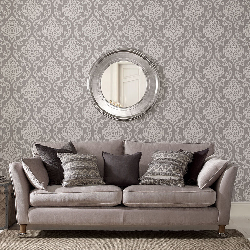 Indian Ink Damask Room Wallpaper 3 - Gray