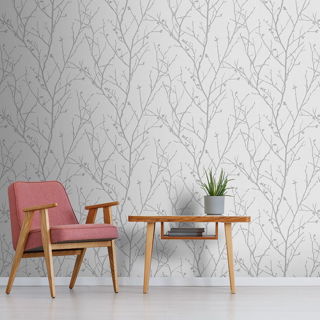 Water Silk Sprig Room Wallpaper 3 - Silver