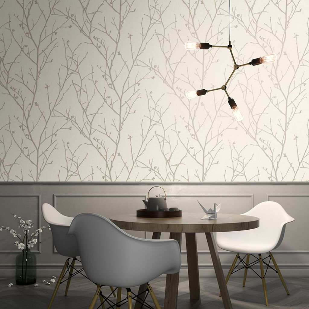 Water Silk Sprig Room Wallpaper 3 - Cream