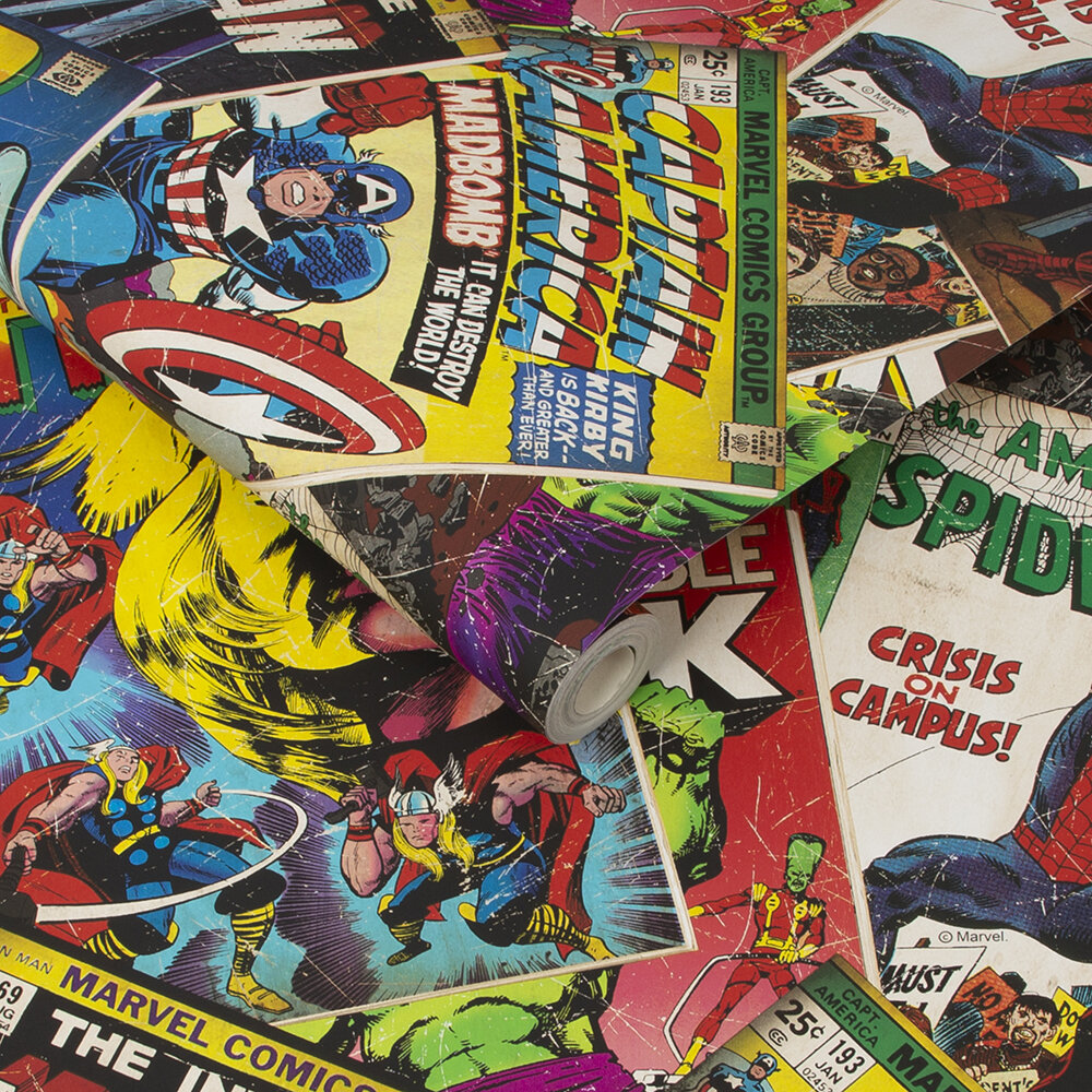 Marvel Cover Story Nursey Room Wallpaper - Multicolor