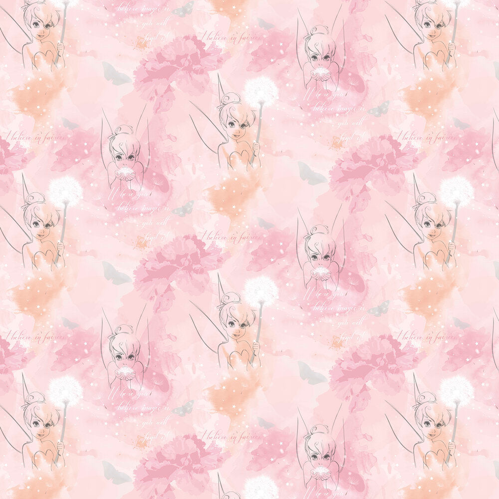 Tinkerbell Watercolour Nursey Wallpaper - Pink