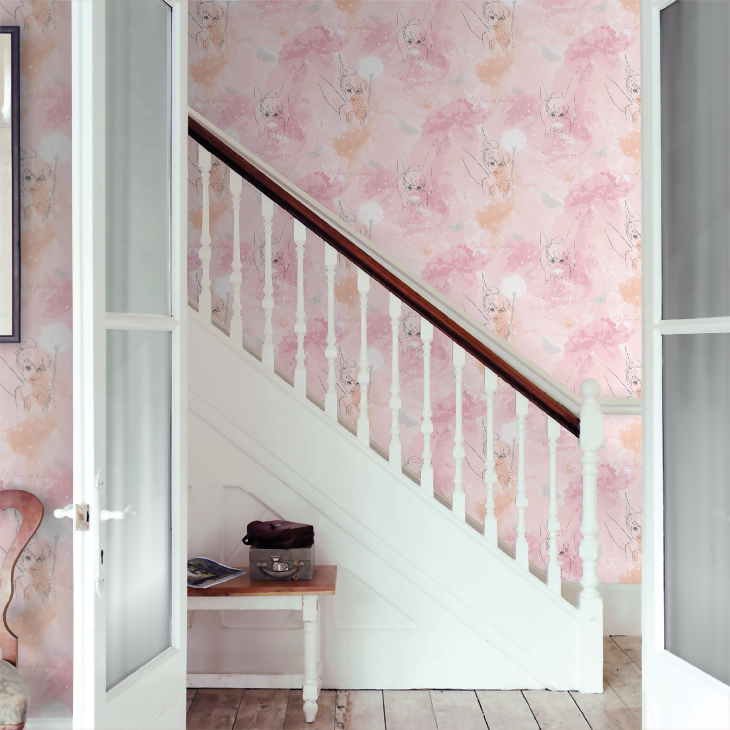 Tinkerbell Watercolour Nursey Room Wallpaper 9 - Pink